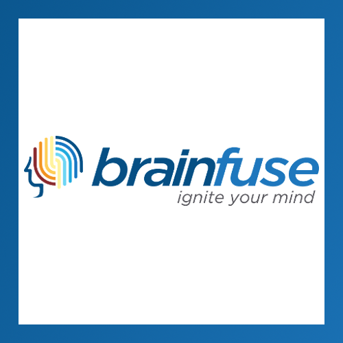Brainfuse rainbow brain icon. Text: Brainfuse. Ignite your mind.