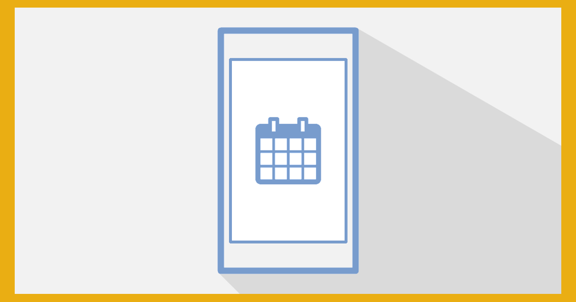 Illustration: mobile device with a calendar icon on the screen.